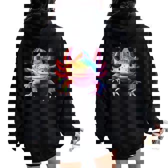 Axolotl Rainbow Kawaii Colorful Axolotl Lovers Herpetologist Women Oversized Hoodie Back Print | Seseable CA