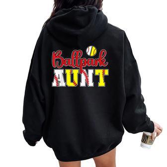 Ballpark Aunt Softball Baseball Aunt Women Oversized Hoodie Back Print - Thegiftio UK