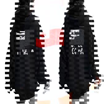 Bandera Tonga De Tonga Polinesia Envejecida Para Hombres Es Y Niños Women Oversized Hoodie Back Print - Regaloses