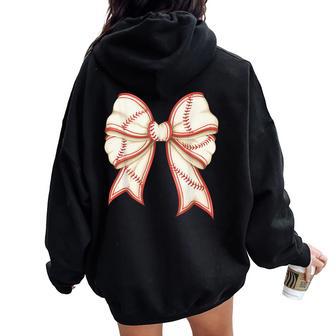 Baseball Bow Baseball Mom Baseball Sister Women Oversized Hoodie Back Print - Thegiftio UK