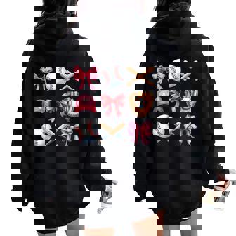 Baseball Coquette Bow Girls Cheer Mom Mama Women Oversized Hoodie Back Print | Mazezy