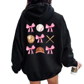 Baseball Coquette Bow Baseball Mama Baseball Mom Women Oversized Hoodie Back Print - Thegiftio UK