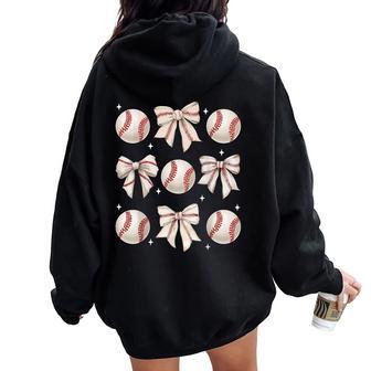 Baseball Coquette Bow Baseball Mom Baseball Mama Women Oversized Hoodie Back Print - Thegiftio UK