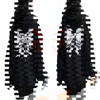 Baseball Coquette White Bow Sports Girl Women Oversized Hoodie Back Print - Seseable