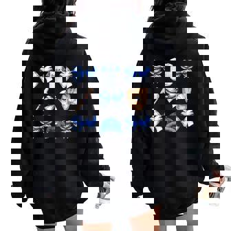 Baseball Game Day Blue Coquette Bow Baseball Mom Retro Women Oversized Hoodie Back Print - Seseable