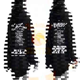 Basketball Sister Bandana Leopard Heart Fans Mother's Day Women Oversized Hoodie Back Print - Thegiftio UK