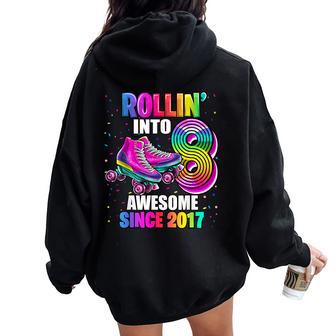 Birthday Roller Skating 8Th Girls Rollin Into 8 Skate Party Women Oversized Hoodie Back Print - Thegiftio UK