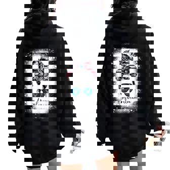 Bleached Air Force Mom Life Messy Bun Us Flag Women Oversized Hoodie Back Print | Seseable CA