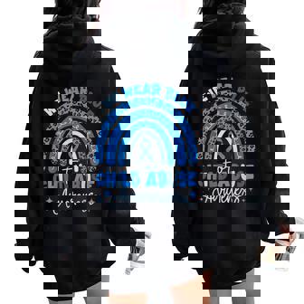 Blue Ribbon Rainbow We Wear Blue For Child Abuse Awareness Women Oversized Hoodie Back Print | Mazezy