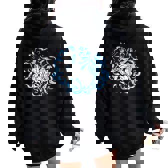 Blue Trippy Psychedelic Faceless Woman Floating In Vapors Women Oversized Hoodie Back Print - Monsterry