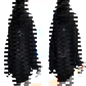 Bohème Païen Céleste Nature Lune Baleine Sweat à capuche oversize pour femme avec imprimé dans le dos - Cadeauxyz