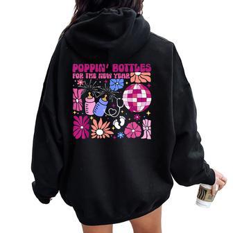 Boho Floral Nicu Crew Nurse Poppin' Bottles For The New Year Women Oversized Hoodie Back Print - Thegiftio UK