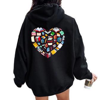 Book Lover Librarian Teacher Bookish Books Heart Valentine Women Oversized Hoodie Back Print - Thegiftio UK