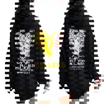 Busy Raising Ballers Heart Mom Of Both Softball Baseball Mom Women Oversized Hoodie Back Print | Mazezy