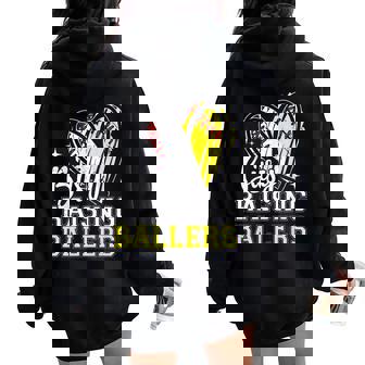Busy Raising Ballers Heart Softball Baseball Mom Women Oversized Hoodie Back Print | Mazezy