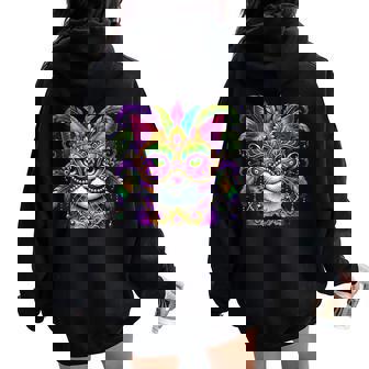Cat Mardi Gras Mask Carnival For Men Women Kids Cat Lover Tank Top Women Oversized Hoodie Back Print - Monsterry