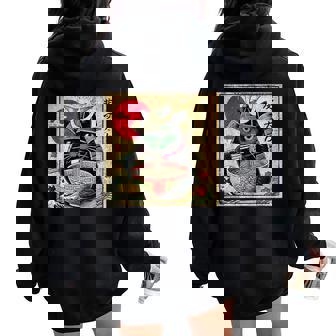 Cat Ramen Japanese Samurai Kawaii Cat Anime Girls Boys Women Oversized Hoodie Back Print - Thegiftio
