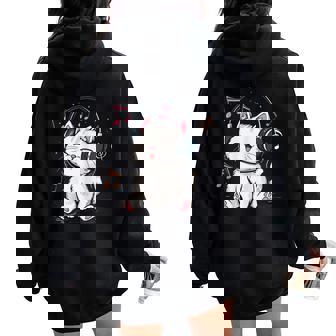 Chat Écoutant De La Musique K-Pop Kawaii Enfants Filles Sweat à capuche oversize pour femme avec imprimé dans le dos - Cadeauxyz