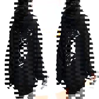 Chat Noir Câlin De Chats Blancs Et Lune Étoiles Sweat à capuche oversize pour femme avec imprimé dans le dos - Cadeauxyz