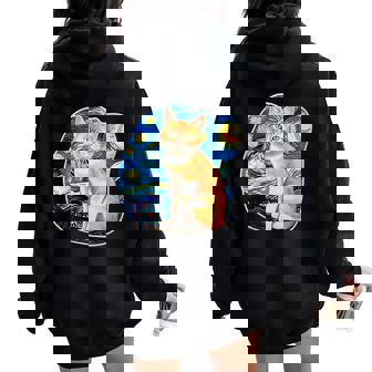 Chat Nuit Étoilée Styleincentan Gogh – Amoureux Des Chats Sweat à capuche oversize pour femme avec imprimé dans le dos - Cadeauxyz