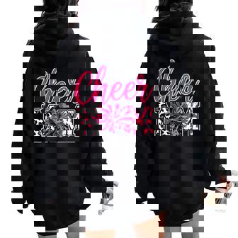 Cheer Mom Hot Pink Black Leopard Letters Cheer Women Oversized Hoodie Back Print - Seseable
