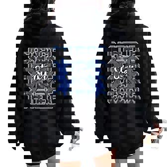 Cheer Sister Bow Sport Cheerleader Cheerleading Blue Women Oversized Hoodie Back Print - Thegiftio
