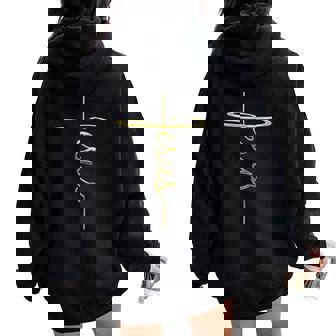 Christian Faith Cross Script Jesus Holy Symbol For Men Women Women Oversized Hoodie Back Print - Monsterry