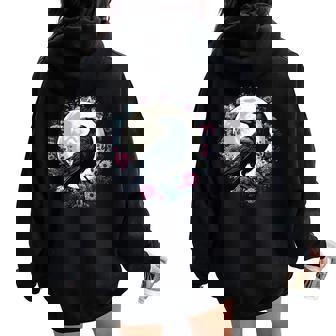 Corbeau Parmi Les Fleurs Avec Lune Sweat à capuche oversize pour femme avec imprimé dans le dos - Cadeauxyz