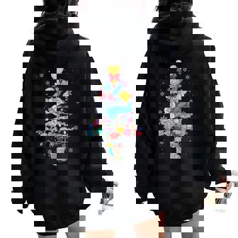Crochet Xmas Tree Yarn Lover Christmas Pajama Women Oversized Hoodie Back Print - Monsterry