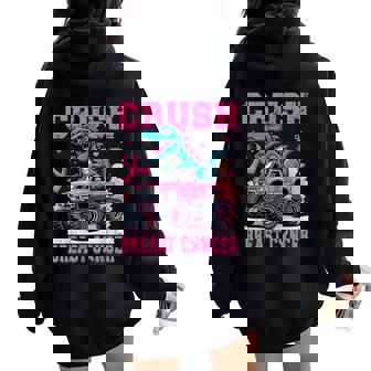 Crush Breast Cancer Awareness Pink Monster Truck Women Mom Women Oversized Hoodie Back Print - Monsterry