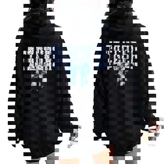 Cute Teacher Blue Coquette Bow Teacher Appreciation Womens Women Oversized Hoodie Back Print | Mazezy