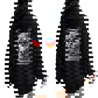 Cute Valentines Day Cat Heart Sunglasses Women Girls Women Oversized Hoodie Back Print - Monsterry