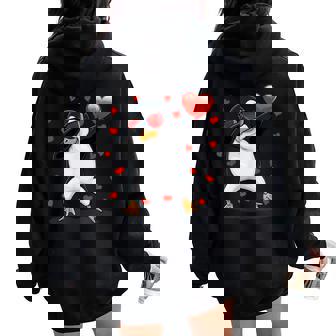 Dabbing Penguin Sunglasses Valentine's Day Heart Girls Boys Women Oversized Hoodie Back Print - Monsterry