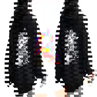 Dabbing Unicornio Españaoleibol Bandera Española Deporte Cuello Women Oversized Hoodie Back Print - Regaloses