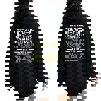 DD-214 Shirt Never Underestimate A Woman With DD214 Veteran Women Oversized Hoodie Back Print - Monsterry