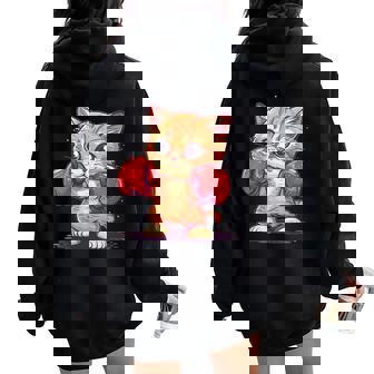 Divertido Gato De Boxeo Con Guantes De Boxeo Para Fanáticos Del Deporte Y Las Mascotas Cuello Women Oversized Hoodie Back Print - Regaloses