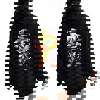 Duck With Sunglasses Cool Rubber Duck Women Oversized Hoodie Back Print - Seseable