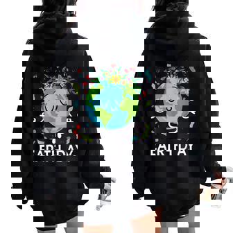 Earth Day Floral Cute & Peaceful Planet Earth Day 2025 Women Oversized Hoodie Back Print - Seseable