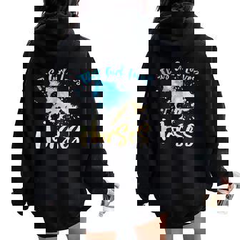 Esta Chica Ama A Los Caballos A Caballo Es Niños Atardecer Acuarela Women Oversized Hoodie Back Print - Regaloses