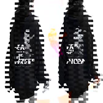 Fear The Attacker Lacrosse Goalie Stick & Helmet Women Girls Women Oversized Hoodie Back Print - Monsterry