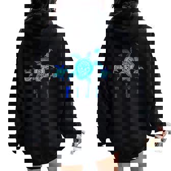 Fiji Sea Turtle Tribal Pattern Scuba Diving Fiji Islands Women Oversized Hoodie Back Print - Monsterry