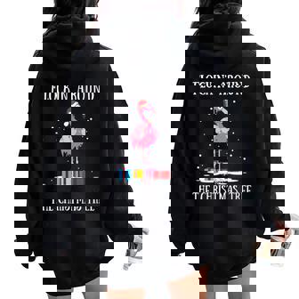 Flamingo Flocking Around The Christmas Tree Lights Chain Women Oversized Hoodie Back Print - Monsterry
