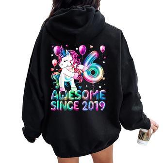 Flossing Unicorn 6 Year Old 6Th Birthday Girl Unicorn Party Women Oversized Hoodie Back Print - Thegiftio UK