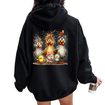 Chicken Eagerlys Colorful Rufled Hair Painting Women Women Oversized Hoodie Back Print - Thegiftio UK