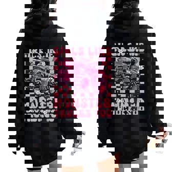 Girls Like Monster Trucks Too Pink Monster Truck Girls Women Oversized Hoodie Back Print - Seseable