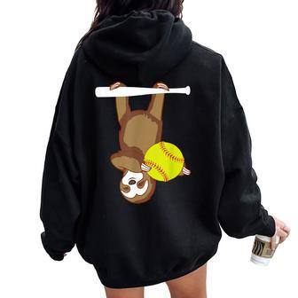 Sloth With Softball Mother's Day Women Oversized Hoodie Back Print - Thegiftio UK