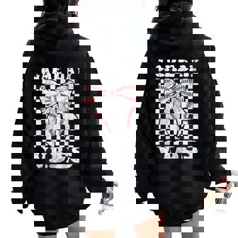 Game Day Vibes Coquette Bow Baseball Mama Baseball Season Women Oversized Hoodie Back Print - Seseable