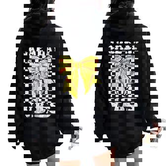Game Day Vibes Coquette Bow Softball Mama Softball Girl Women Oversized Hoodie Back Print | Mazezy