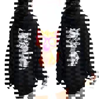 Gato Con Gafas Y Goma De Mascar Niñas Gatito Lindo Y Divertido Women Oversized Hoodie Back Print - Regaloses