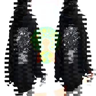 Green Black Afro Mother Earth Day Gaia Save Our Planet Earth Women Oversized Hoodie Back Print - Thegiftio UK